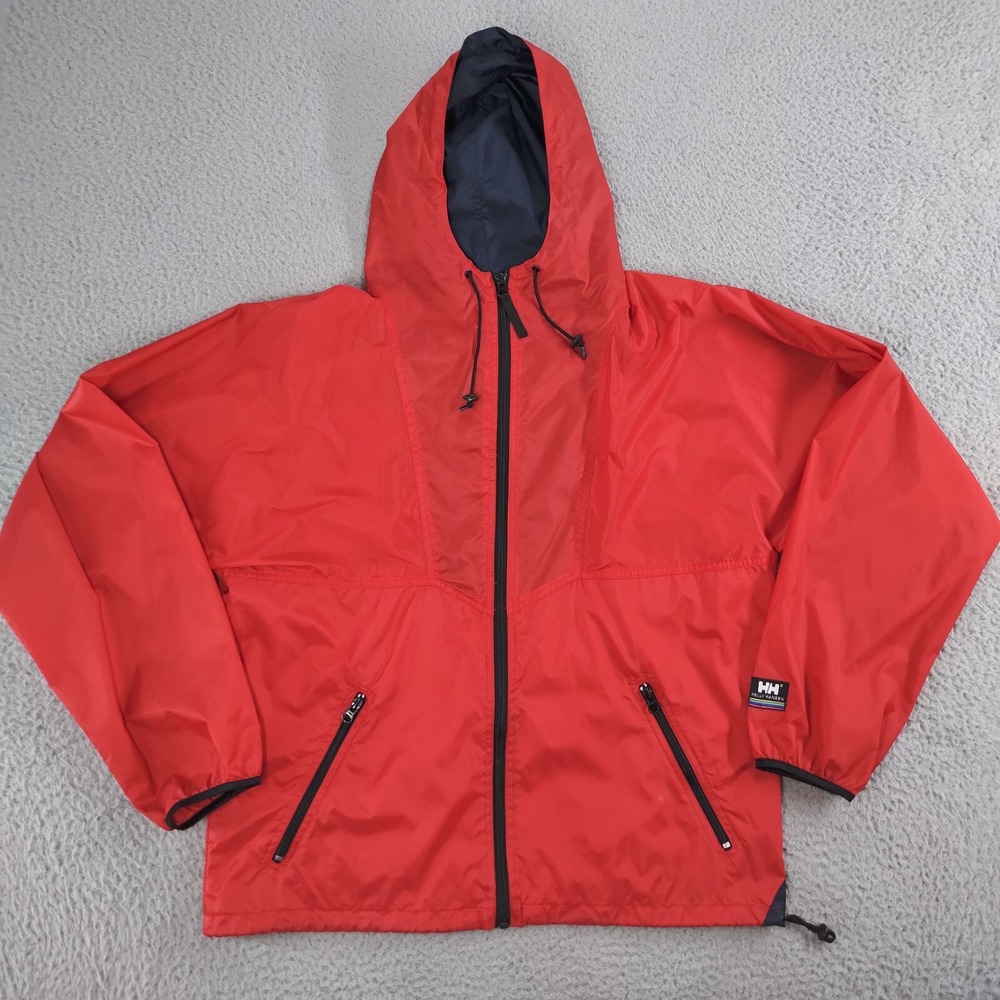 Helly Hansen Jacket Mens Small Red Nylon Hooded Windbreaker Waterproof Full Zip